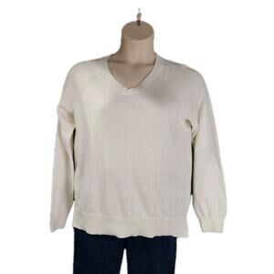 Lucky Brand V-Neck Sweater Women's Size Medium White Soft Knit Long Sleeve
